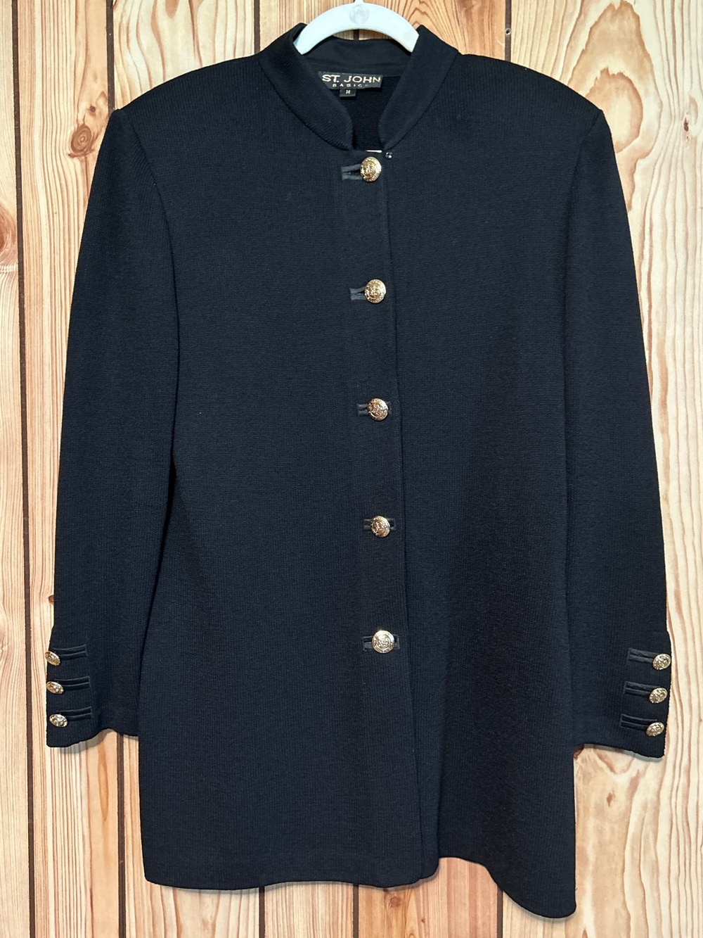 Women's St. John Black Cardigan Knit Button-Down Long Sleeve Jacket size 14 VTG